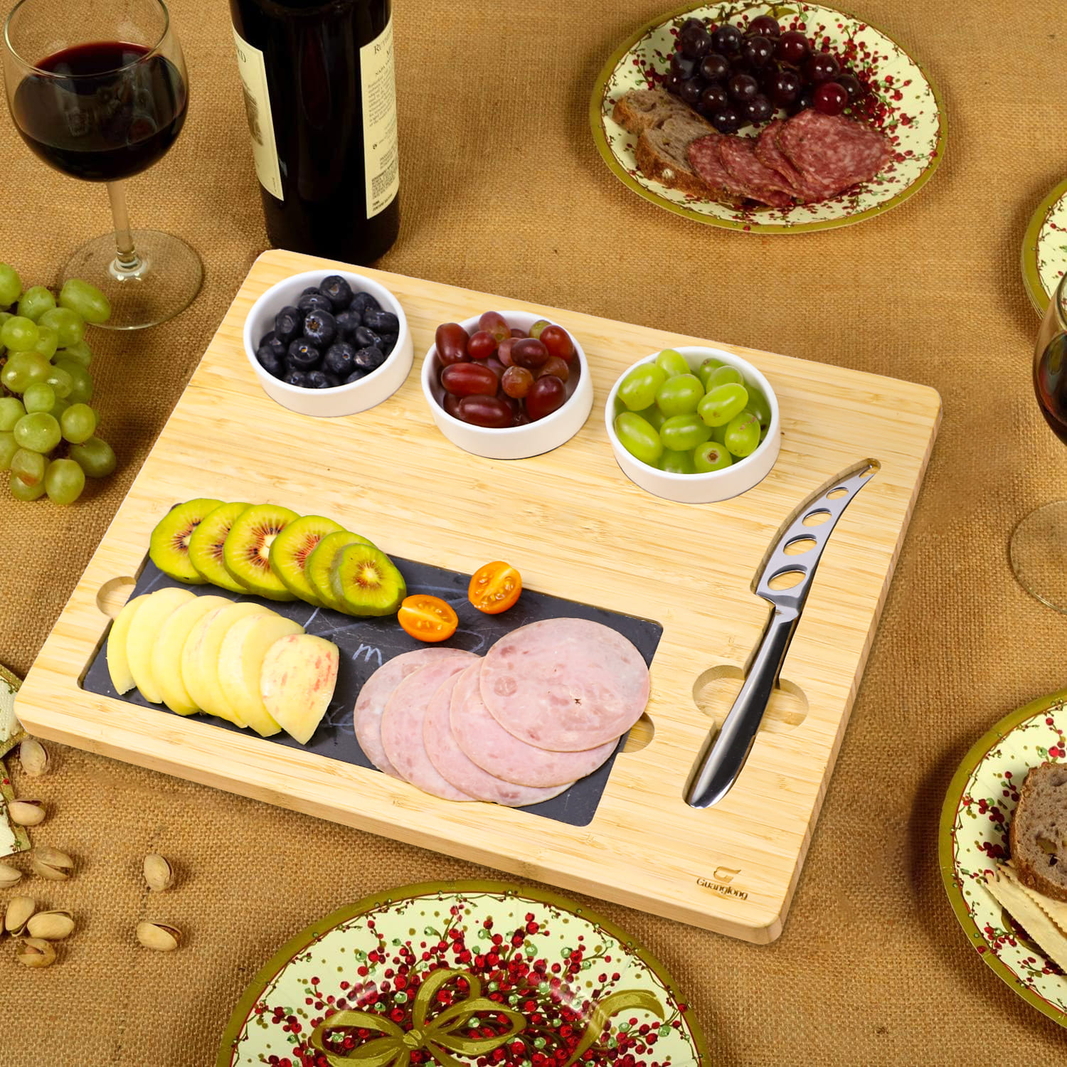 Bamboo Cheese Platter Set With Slate Plate 4 Bamboo Cheese Platter Set With Slate Plate 4