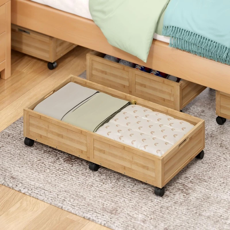Bamboo Under Bed Storage With Wheels Bamboo Under Bed Storage With Wheels